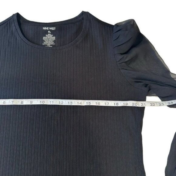 Nine West Women SZ XL Black Long Sheer Sleeves Top Blouse. Stretch Basic - Picture 8 of 10